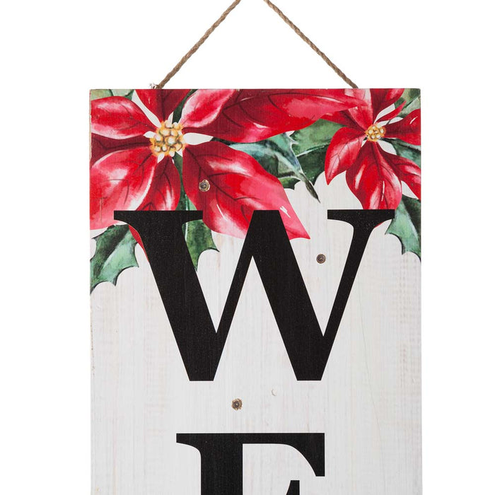 42"H Lighted Wooden Poinsettia "WELCOME" Porch Sign Board