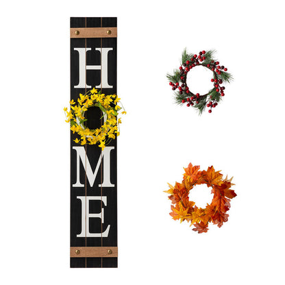 42"H Wooden Black HOME Porch Sign With 3 Interchangeable Wreathes（Spring/Fall/Christmas）