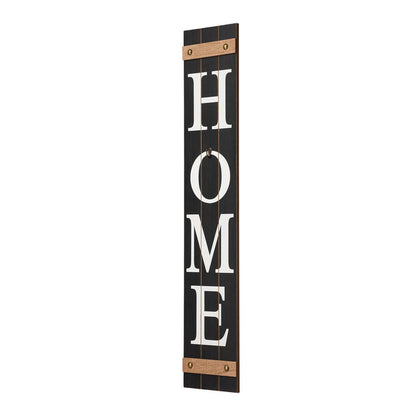 42"H Wooden Black HOME Porch Sign With 3 Interchangeable Wreathes（Spring/Fall/Christmas）