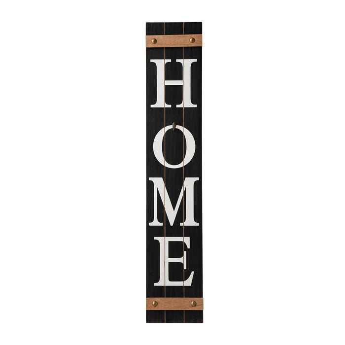 42"H Wooden Black HOME Porch Sign With 3 Interchangeable Wreathes（Spring/Fall/Christmas）