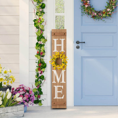 42"H Wooden Brown HOME Porch Sign With 3 Interchangeable Wreathes（Spring/Fall/Christmas）