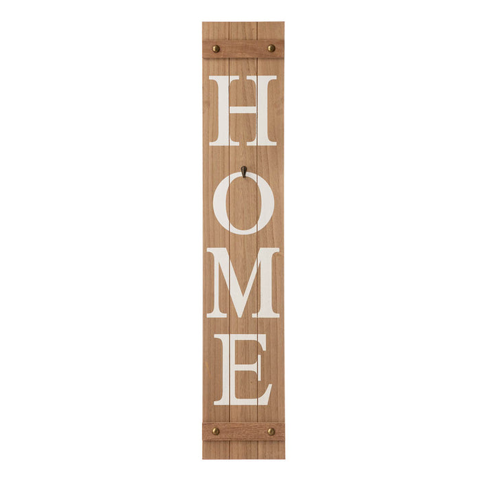 42"H Wooden Brown HOME Porch Sign With 3 Interchangeable Wreathes（Spring/Fall/Christmas）