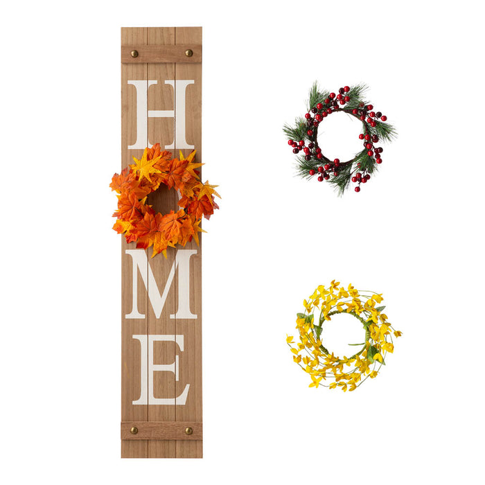 42"H Wooden Brown HOME Porch Sign With 3 Interchangeable Wreathes（Spring/Fall/Christmas）