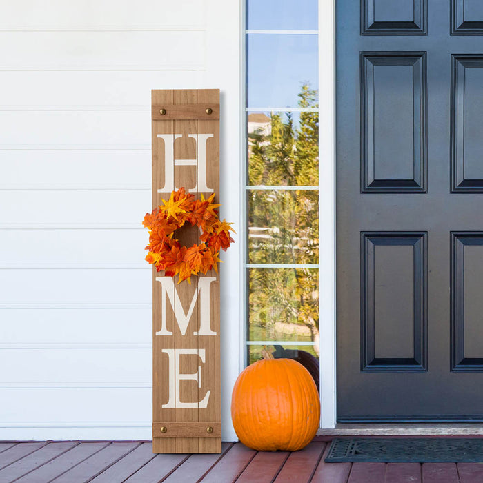 42"H Wooden Brown HOME Porch Sign With 3 Interchangeable Wreathes（Spring/Fall/Christmas）