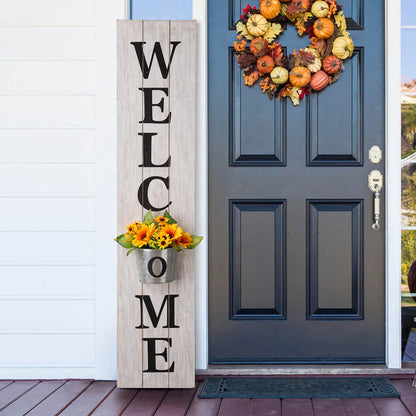 42"H Wooden White WELCOME Porch Sign with Metal Planter
