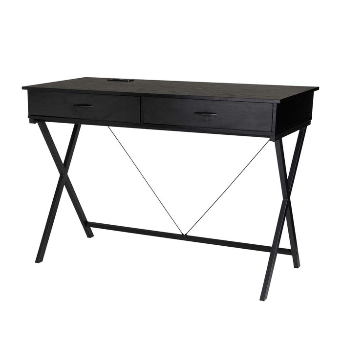 43.25"L Modern Industrial Black Wood/Metal Writing Desk With 1 Outlets and 2 USB Charging Ports