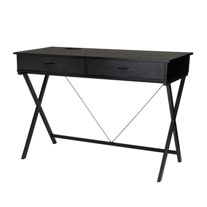 43.25"L Modern Industrial Black Wood/Metal Writing Desk With 1 Outlets and 2 USB Charging Ports