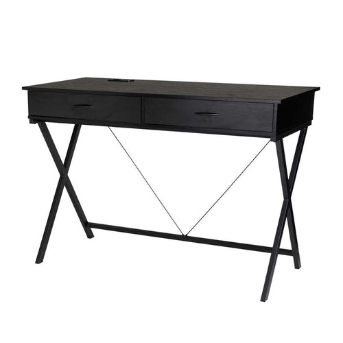 43.25"L Modern Industrial Black Wood/Metal Writing Desk With 1 Outlets and 2 USB Charging Ports
