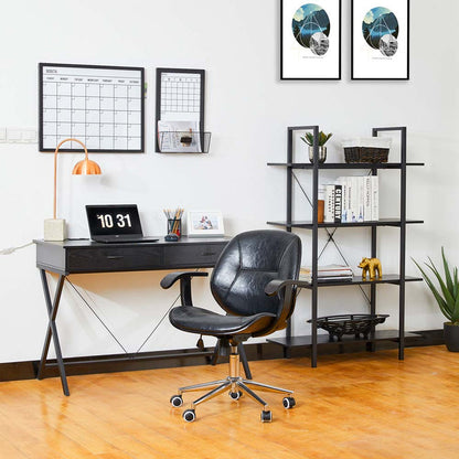 43.25"L Modern Industrial Black Wood/Metal Writing Desk With 1 Outlets and 2 USB Charging Ports