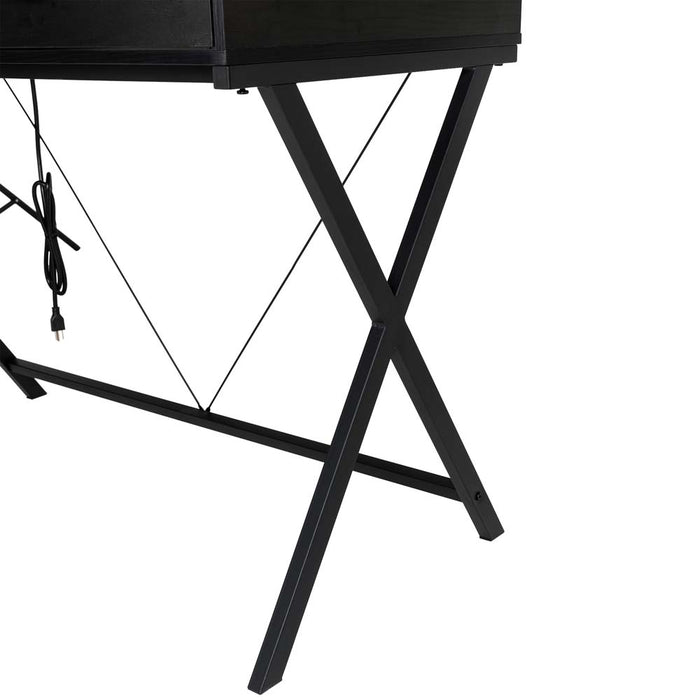 43.25"L Modern Industrial Black Wood/Metal Writing Desk With 1 Outlets and 2 USB Charging Ports
