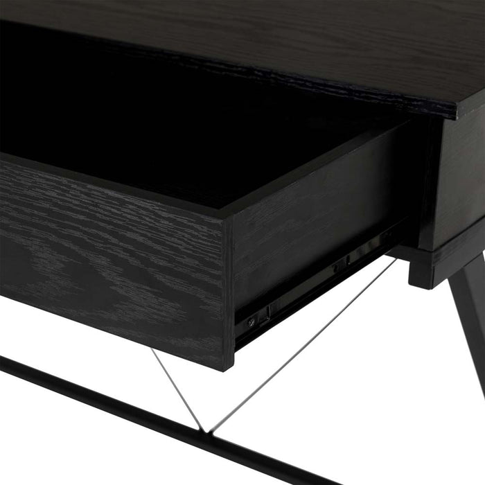 43.25"L Modern Industrial Black Wood/Metal Writing Desk With 1 Outlets and 2 USB Charging Ports