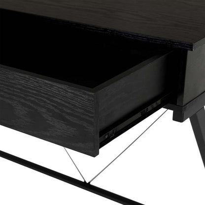 43.25"L Modern Industrial Black Wood/Metal Writing Desk With 1 Outlets and 2 USB Charging Ports