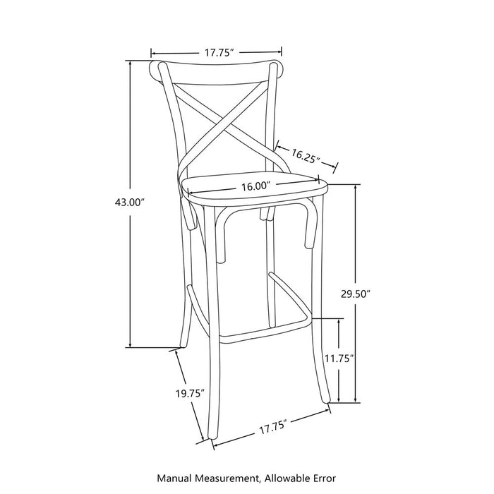 43"H Rustic Steel Bar Stool with Solid Elm Wood Seat and Back Support, Set of 2