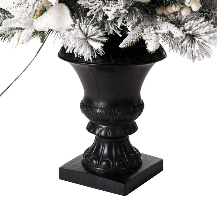 4ft Pre-Lit Pine Artificial Christmas Porch Tree with 100 Warm White Lights and Poinsettias, Set of 2