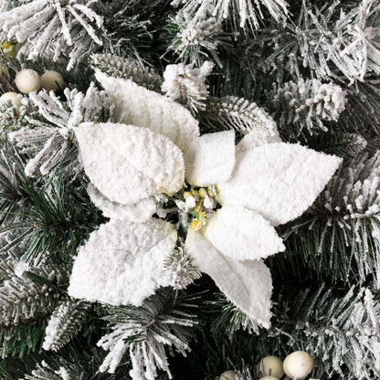 4ft Pre-Lit Pine Artificial Christmas Porch Tree with 100 Warm White Lights and Poinsettias, Set of 2