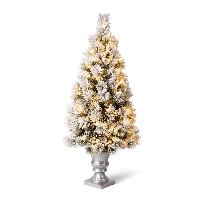 4ft Pre-Lit Snow Flocked Pine Artificial Christmas Porch Tree with 100 Warm White Lights