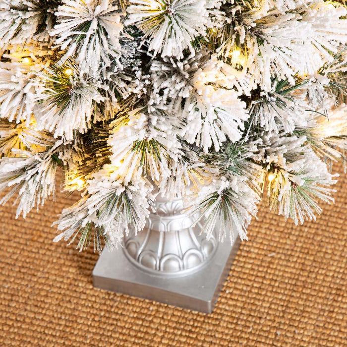 4ft Pre-Lit Snow Flocked Pine Artificial Christmas Porch Tree with 100 Warm White Lights