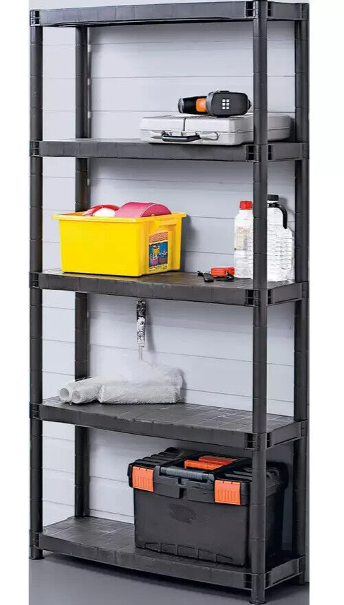 5 Tier Plastic Shelving Unit | Storage Rack for Garage Shed or Home Organization