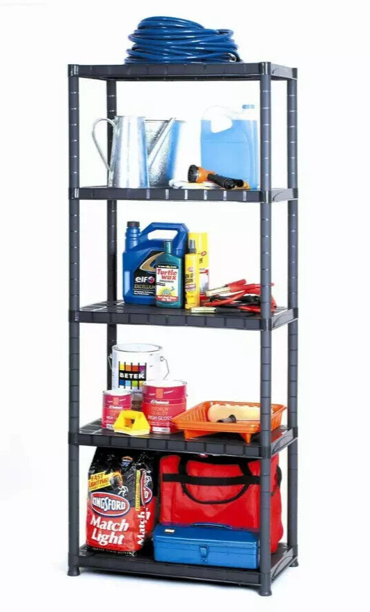 5 Tier Plastic Shelving Unit | Storage Rack for Garage Shed or Home Organization