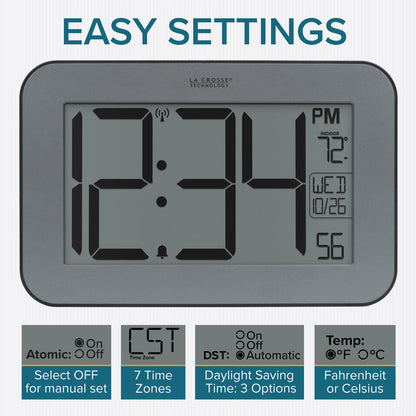 513-1416 atomic digital wall clock easy to set