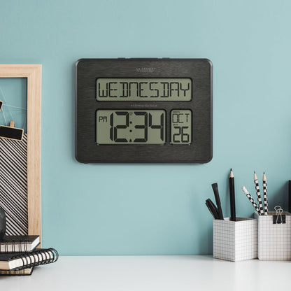 513-1419C Atomic Digital Wall Clock with Calendar and Indoor Temperature