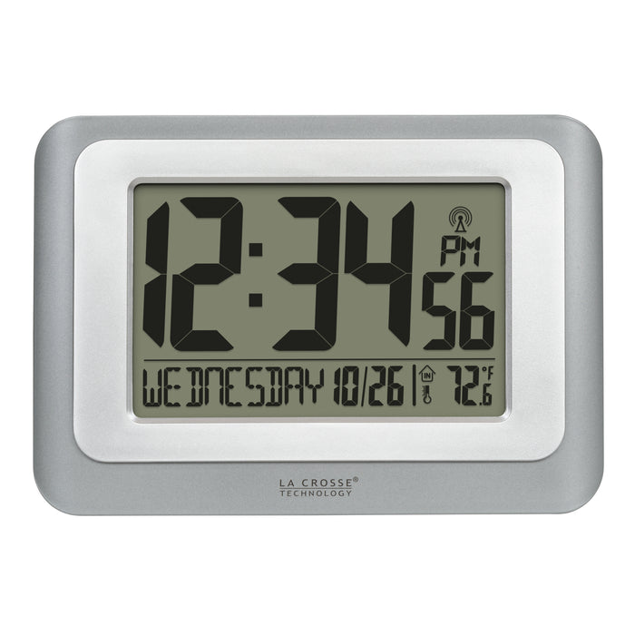 513-88907 Atomic Digital Wall Clock - Silver