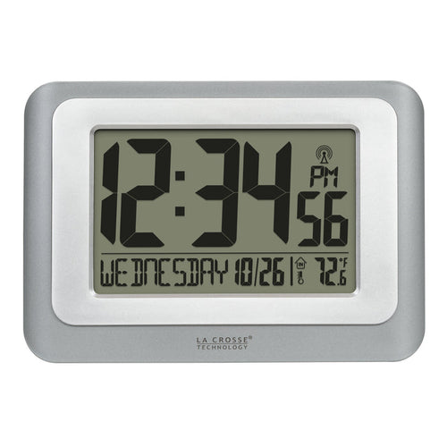 513-88907 Atomic Digital Wall Clock - Silver