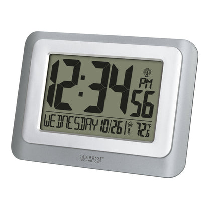 513-88907 Atomic Digital Wall Clock - Silver