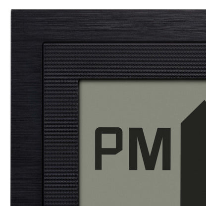 Close-up image of the frame of the 515-1419v2 Atomic Digital Wall Clock with Time Advance. The digital wall clock detail shows the textured dual black frame.
