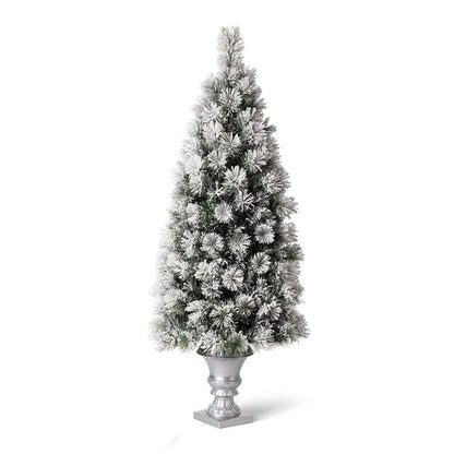 5ft Pre-Lit Snow Flocked Pine Artificial Christmas Porch Tree with 150 Warm White Lights