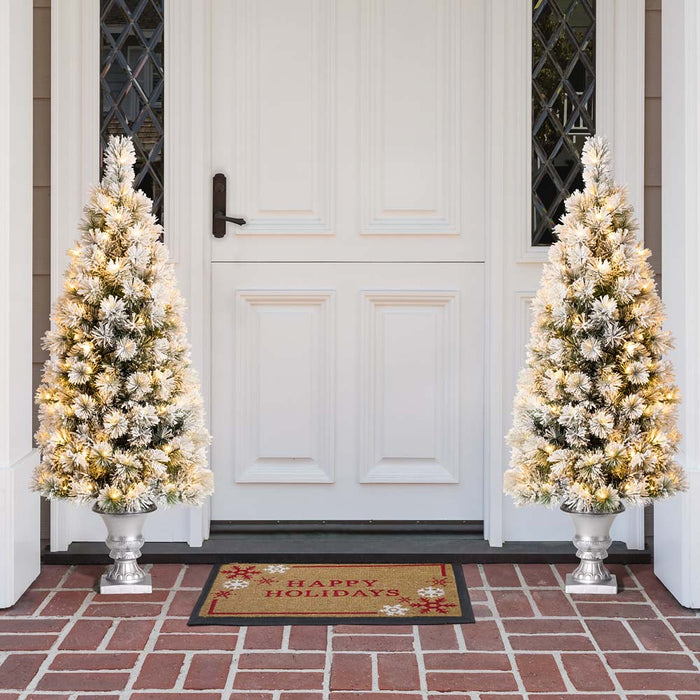 5ft Pre-Lit Snow Flocked Pine Artificial Christmas Porch Tree with 150 Warm White Lights