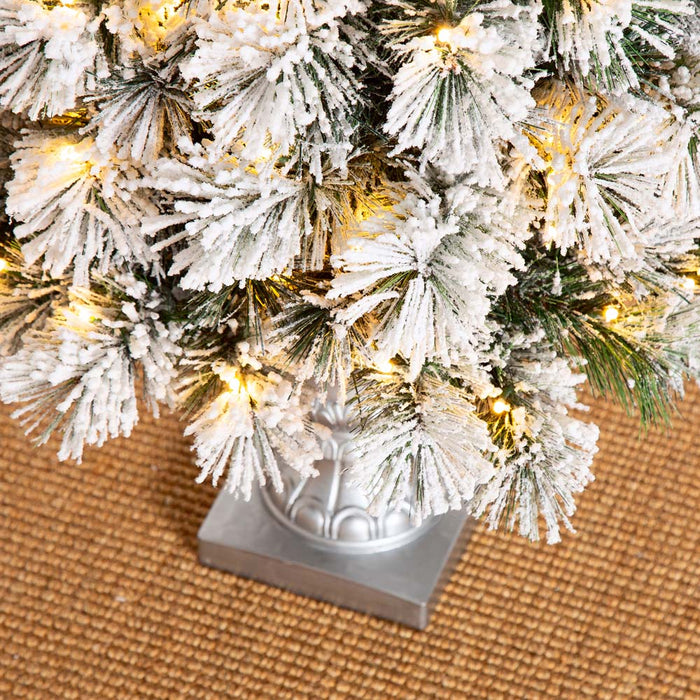 5ft Pre-Lit Snow Flocked Pine Artificial Christmas Porch Tree with 150 Warm White Lights