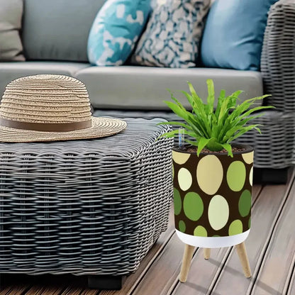 60s Polka Dots Plant Pot with Wooden Legs: Nordic Retro Midcentury - retro plant pot
