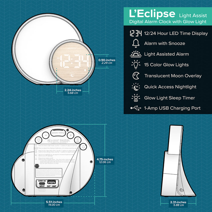 617-1412 L'Eclipse Light Assist Digital Alarm Clock with Glow Light
