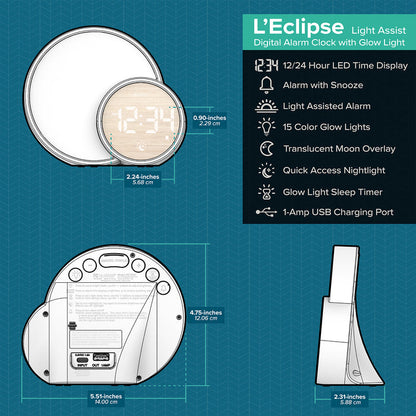 617-1412 L'Eclipse Light Assist Digital Alarm Clock with Glow Light