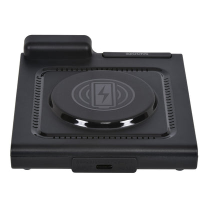 Back image of the 617-143 Amp Mini 15W Wireless Charging LED Alarm Clock showing the wireless charging pad and the USB-C power port.