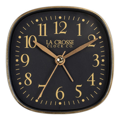 617-379B Square Analog Alarm Clock with Silent Sweep – Black