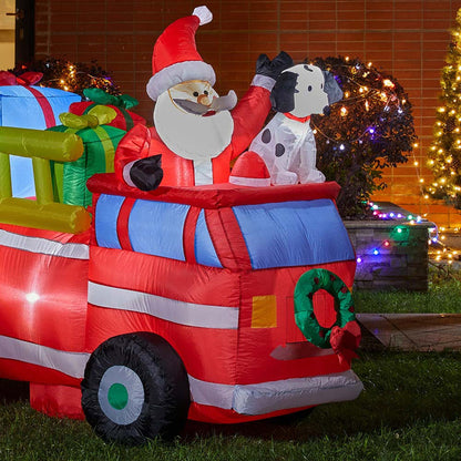 7 ft Lighted Inflatable Santa in Truck  Décor