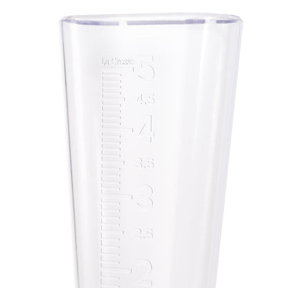 704-5331 USA-Made Clear Measure Rain Gauge head on close up showing the measuring increments with numbers and hash marks up to 5 inches
