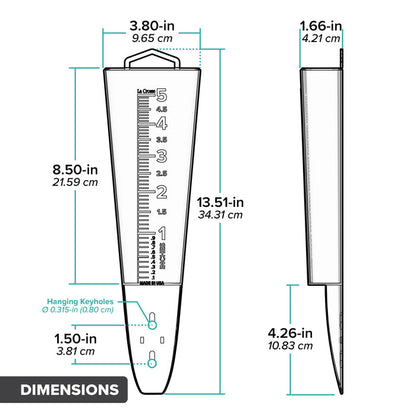 Measurement chart of a product with dimensions labeled