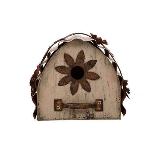 7.09"L Distressed Wooden Flower Garden Birdhouse