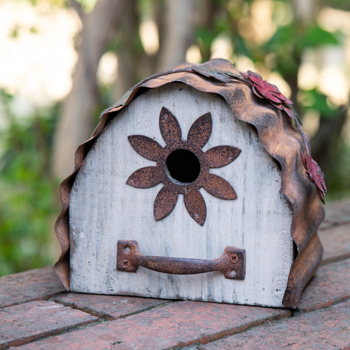 7.09"L Distressed Wooden Flower Garden Birdhouse