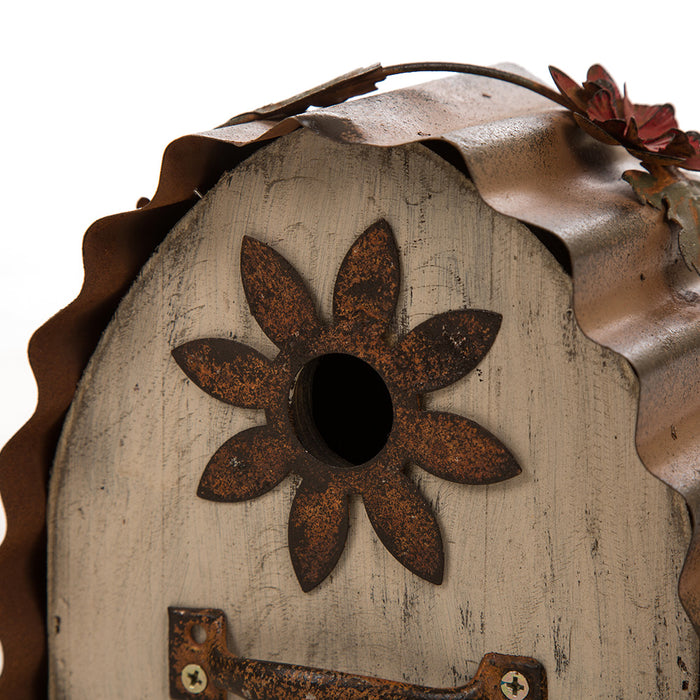 7.09"L Distressed Wooden Flower Garden Birdhouse