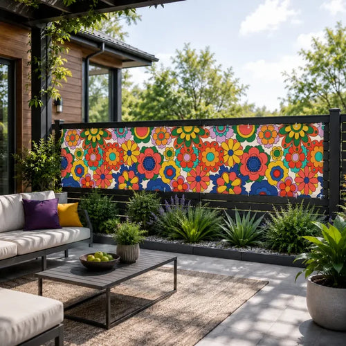 70s Floral Outdoor Balcony Cover – Retro Waterproof Fence Privacy Screen - Retro Privacy Screen