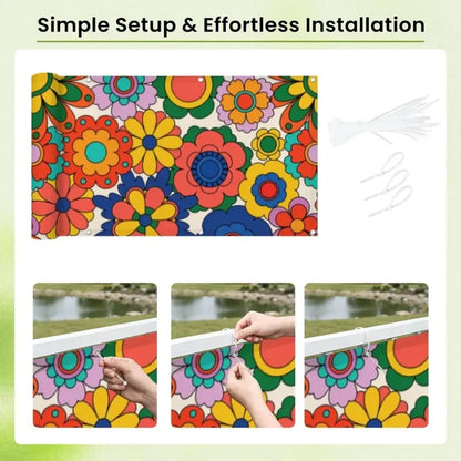 70s Floral Outdoor Balcony Cover – Retro Waterproof Fence Privacy Screen - Retro Privacy Screen