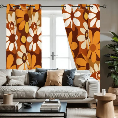 70s Flower Power Blackout Panels: Midcentury Retro Curtains - retro curtains