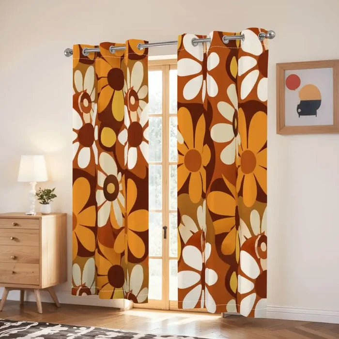 70s Flower Power Blackout Panels: Midcentury Retro Curtains - retro curtains