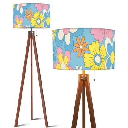 70s Flower Power Retro Wooden Tripod Floor Lamp LED Remote Control - US Plug - retro floor lamps