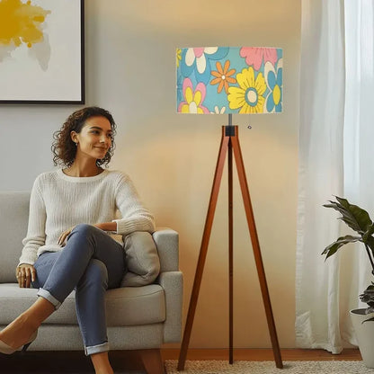 70s Flower Power Retro Wooden Tripod Floor Lamp LED Remote Control - retro floor lamps