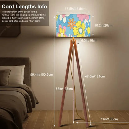 70s Flower Power Retro Wooden Tripod Floor Lamp LED Remote Control - retro floor lamps